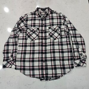 Sanctuary Womens Boyfriend Shirt Plaid Button Down Pink Black White Size M
